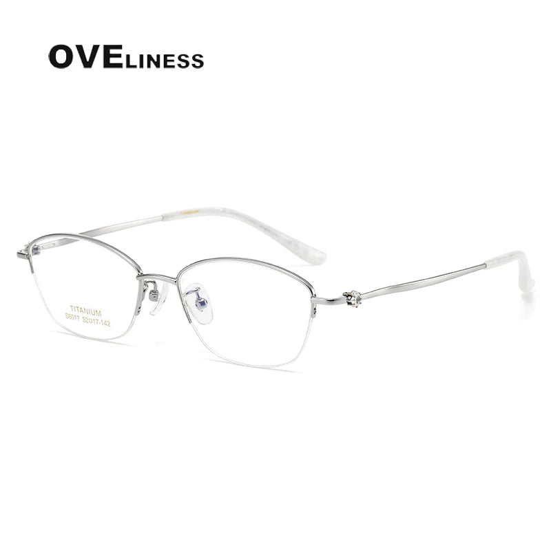 Oveliness Women's Semi Rim Oval Square Titanium Eyeglasses 6017 Semi Rim Oveliness silver  