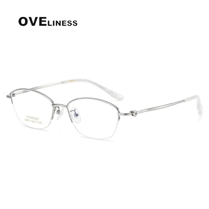 Oveliness Women's Semi Rim Oval Square Titanium Eyeglasses 6017 Semi Rim Oveliness silver  