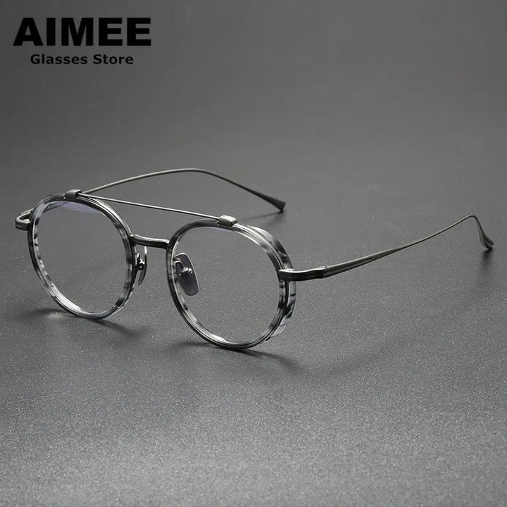 Aimee Unisex Full Rim Round Double Bridge Titanium Eyeglasses 91032 Full Rim Aimee   