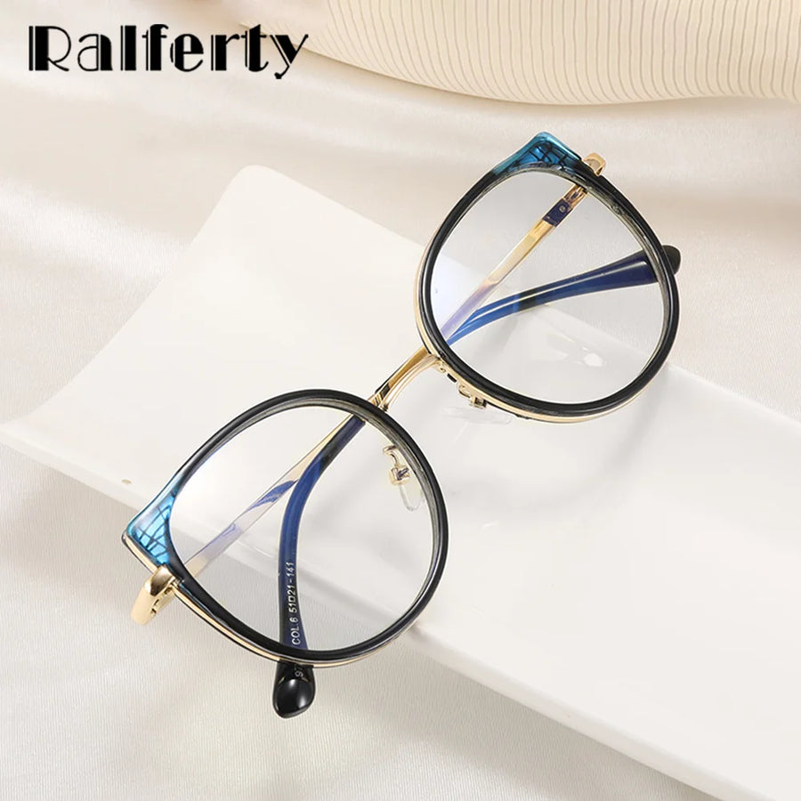 Ralferty Women's Full Rim Round Cat Eye Alloy Acetate Eyeglasses R9769 Full Rim Ralferty   