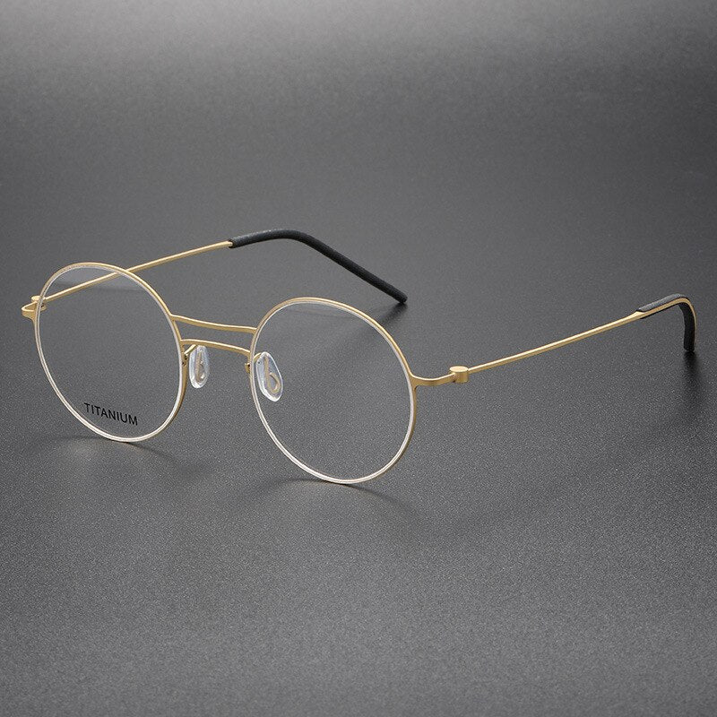 Aissuarvey Men's Full Rim Small Round Double Bridge Titanium Eyeglasses 504722 Full Rim Aissuarvey Eyeglasses Gold CN 