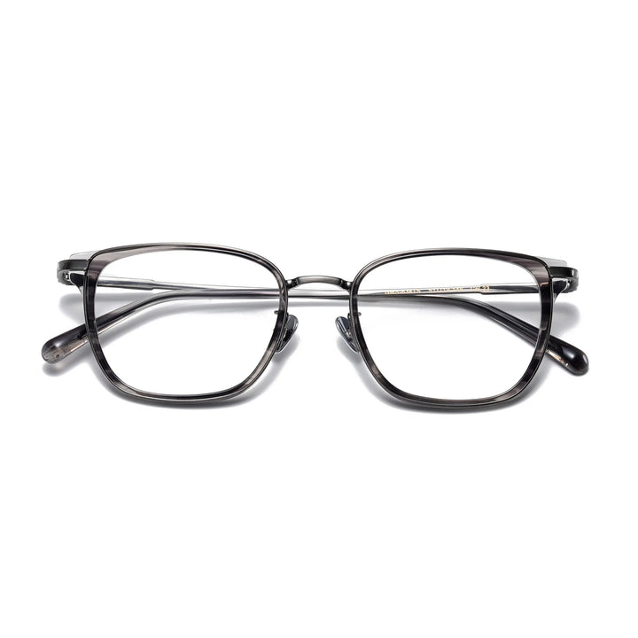 Chashma Ochki  Unisex Full Rim Square Titanium Acetate Eyeglasses 0634 Full Rim Chashma Ochki Gray Stripe  