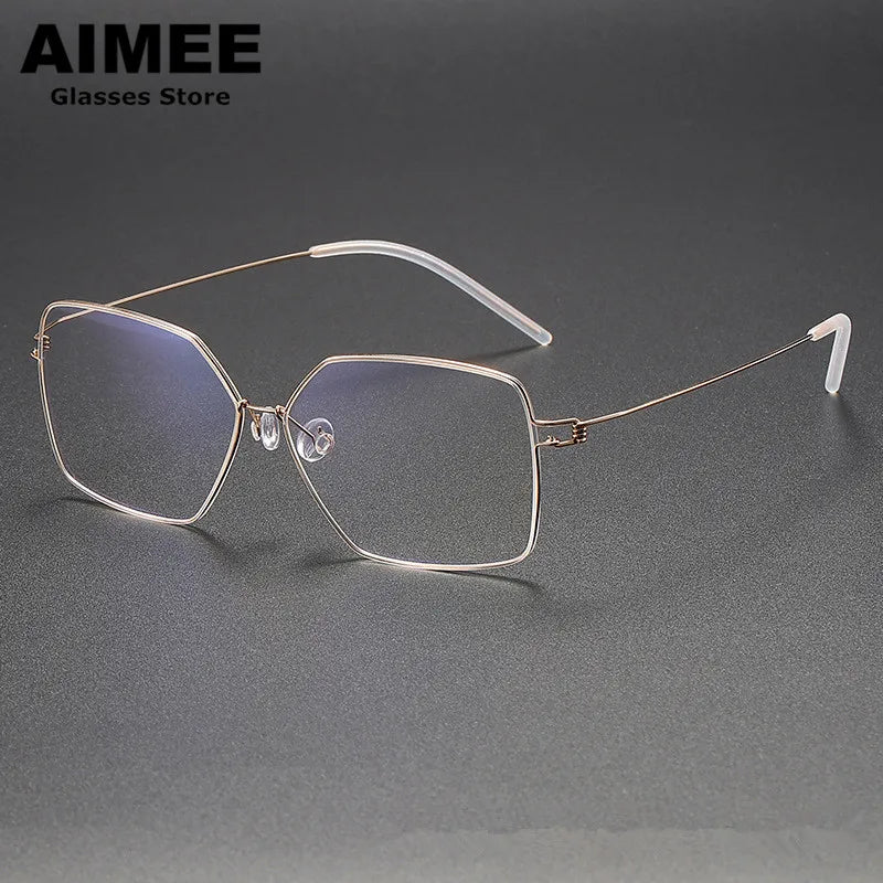 Aimee Women's Full Rim Square Screwless Titanium Eyeglasses 1754 Full Rim Aimee Golden  