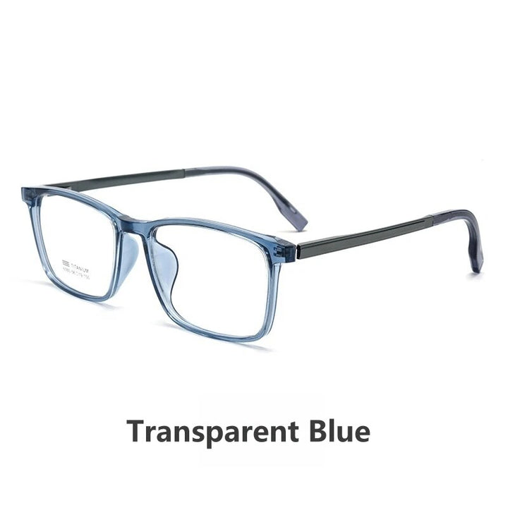 KatKani Unisex Full Rim Square Tr 90 Titanium Eyeglasses L6060m Full Rim KatKani Eyeglasses Transparent Blue  