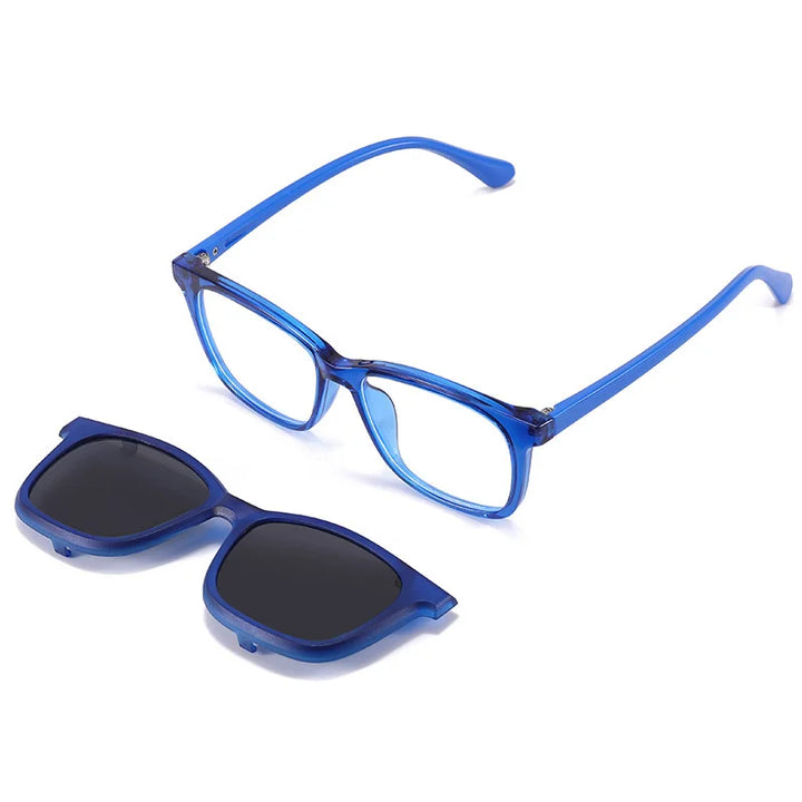 Kocolior Unisex Youth's Full Rim Square Tr 90 Eyeglasses Clip On Sunglasses 517362