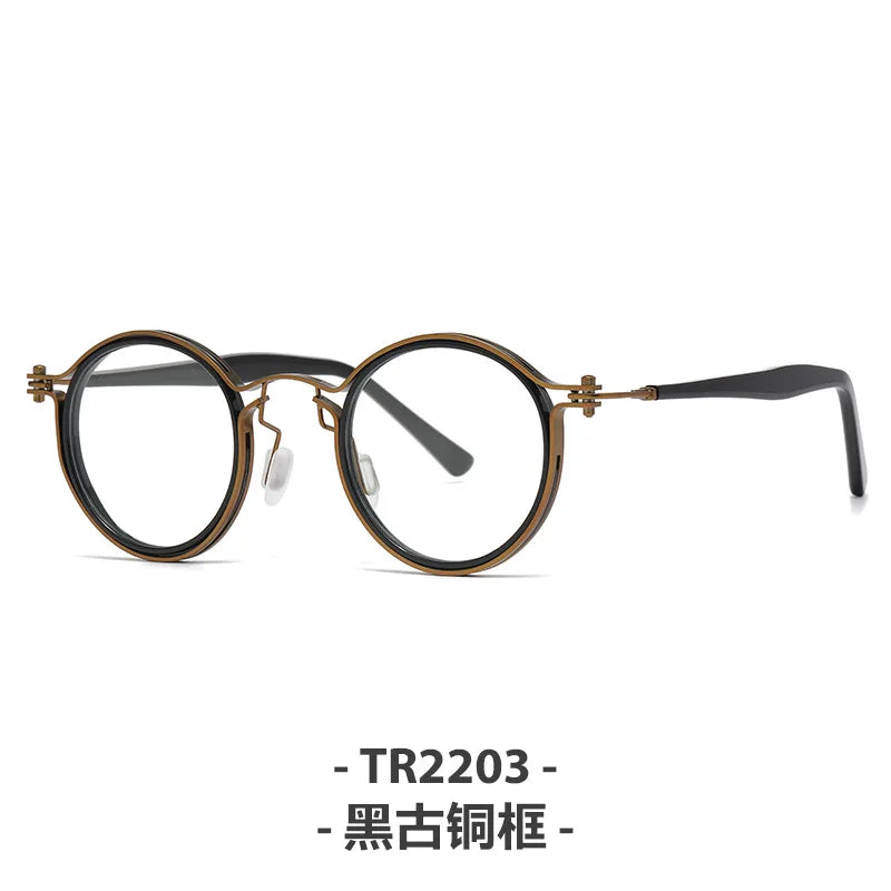 Zirosat Unisex Full Rim Square Round Acetate Titanium Eyeglasses 92202