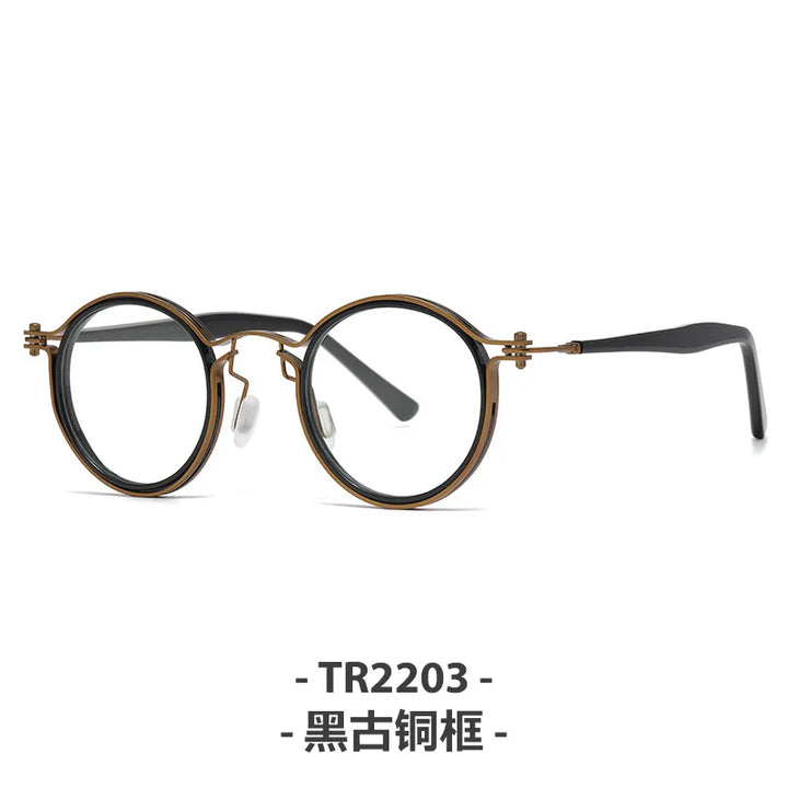 Zirosat Unisex Full Rim Square Round Acetate Titanium Eyeglasses 92202