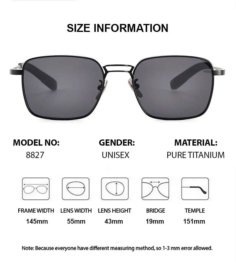 Summer Flower Unisex Full Rim Square Double Bridge Titanium Sunglasses 618227