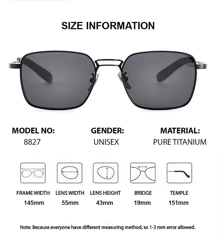 Summer Flower Unisex Full Rim Square Double Bridge Titanium Sunglasses 618227