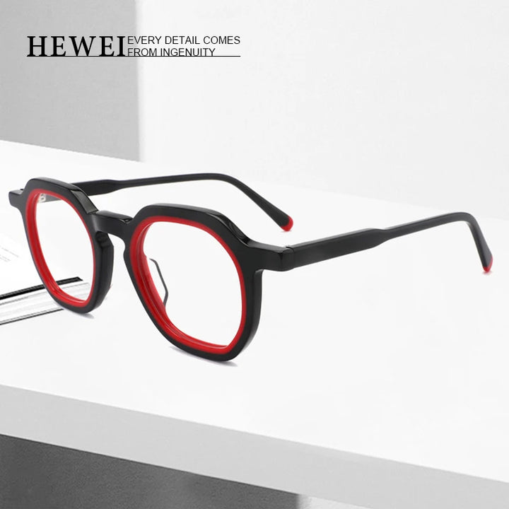 Hewei Unisex Full Rim Flat Top Polygon Acetate Eyeglasses 2290 Full Rim Hewei   