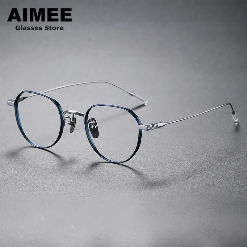 Aimee Unisex Full Rim Flat Top Round Titanium Eyeglasses 80803 Full Rim Aimee   