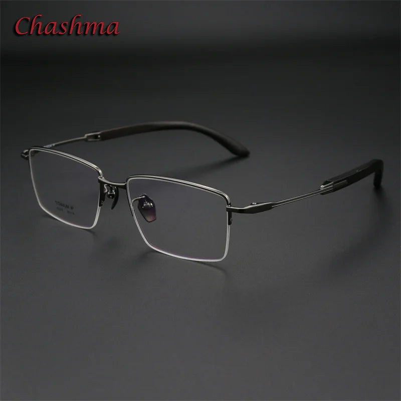 Chashma Ochki Men's Semi Rim Square Titanium Rosewood Eyeglasses 2332 Semi Rim Chashma Ochki Gray  