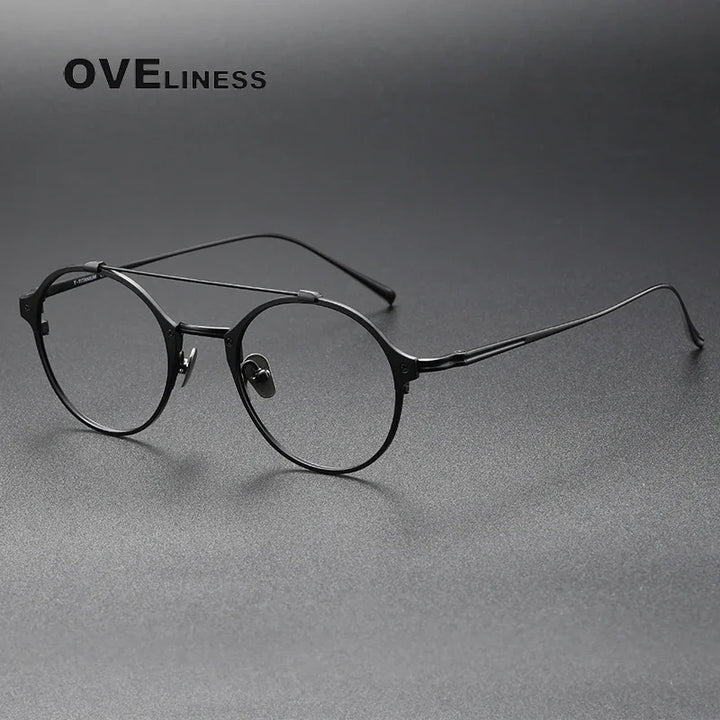 Oveliness Unisex Full Rim Round Double Bridge Titanium Eyeglasses O1130 Full Rim Oveliness black  