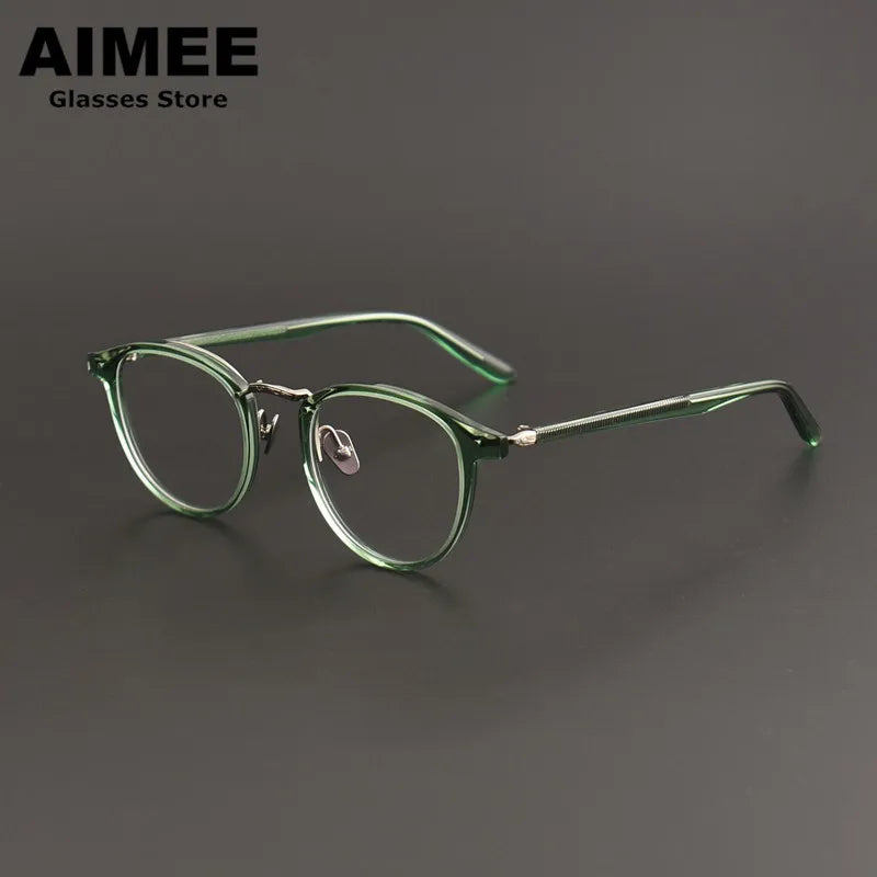 Aimee Unisex Full Rim Square Oval Acetate Titanium Eyeglasses 7885 Full Rim Aimee Green  