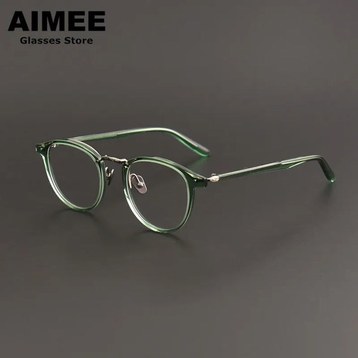 Aimee Unisex Full Rim Square Oval Acetate Titanium Eyeglasses 7885 Full Rim Aimee Green  