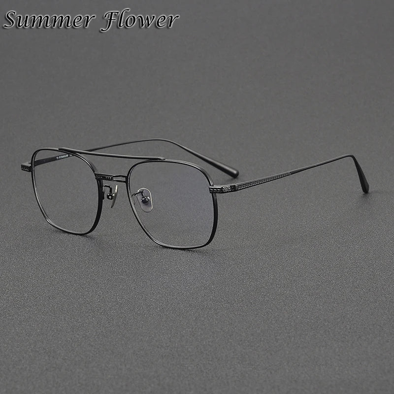 Summer Flower Men's Full Rim Square Double Bridge Titanium Eyeglasses 814420 Full Rim Summer Flower Black