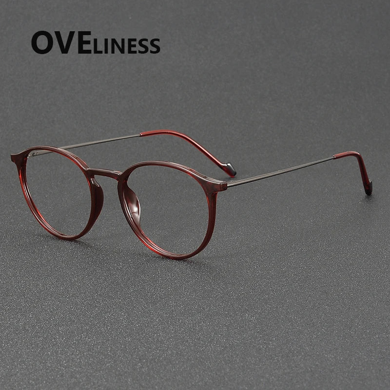 Oveliness Women's Full Rim Round Acetate Titanium Eyeglasses 72347 Full Rim Oveliness red gun