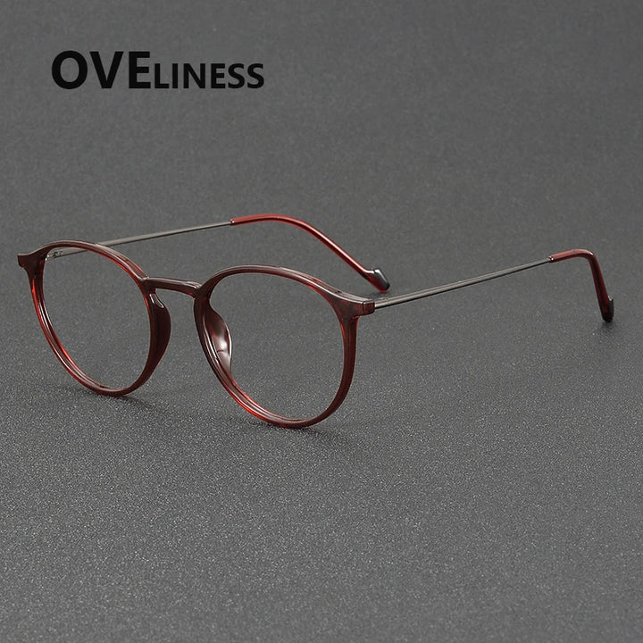 Oveliness Women's Full Rim Round Acetate Titanium Eyeglasses 72347 Full Rim Oveliness red gun