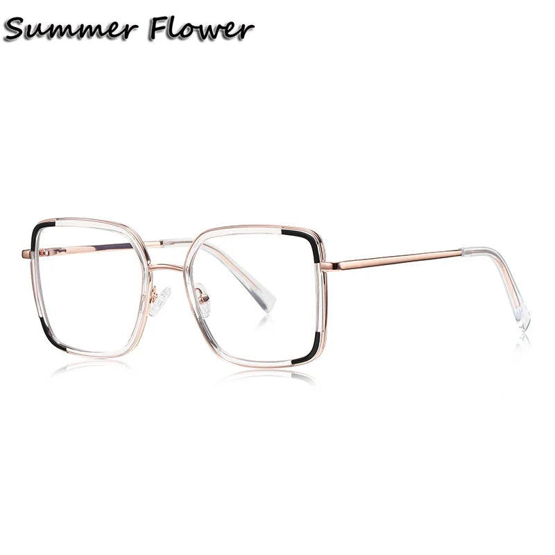 Summer Flower Women's Full Rim Square Tr 90 Titanium Eyeglasses 31354