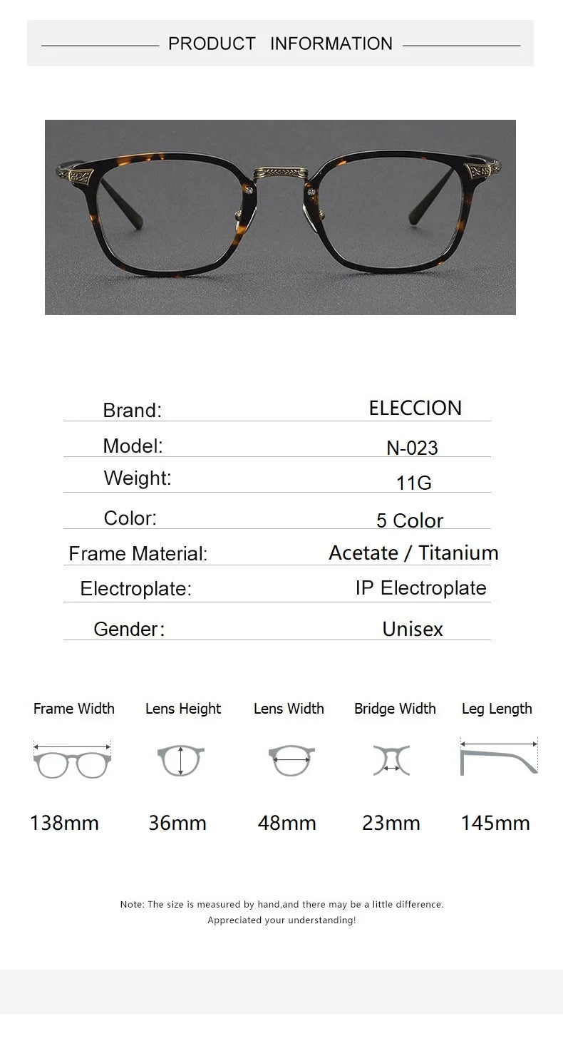 Eleccion Men's Full Rim Square Acetate Titanium Eyeglasses 124423 Full Rim Eleccion