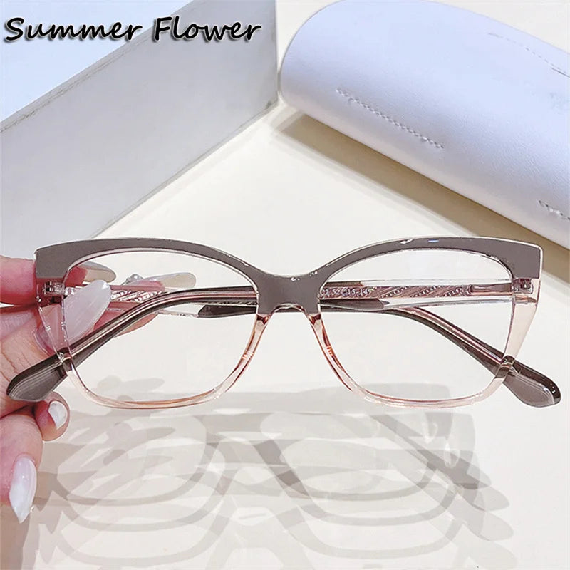 Summer Flower Women's Full Rim Square Cat Eye Tr 90 Titanium Eyeglasses 76037 Full Rim Summer Flower