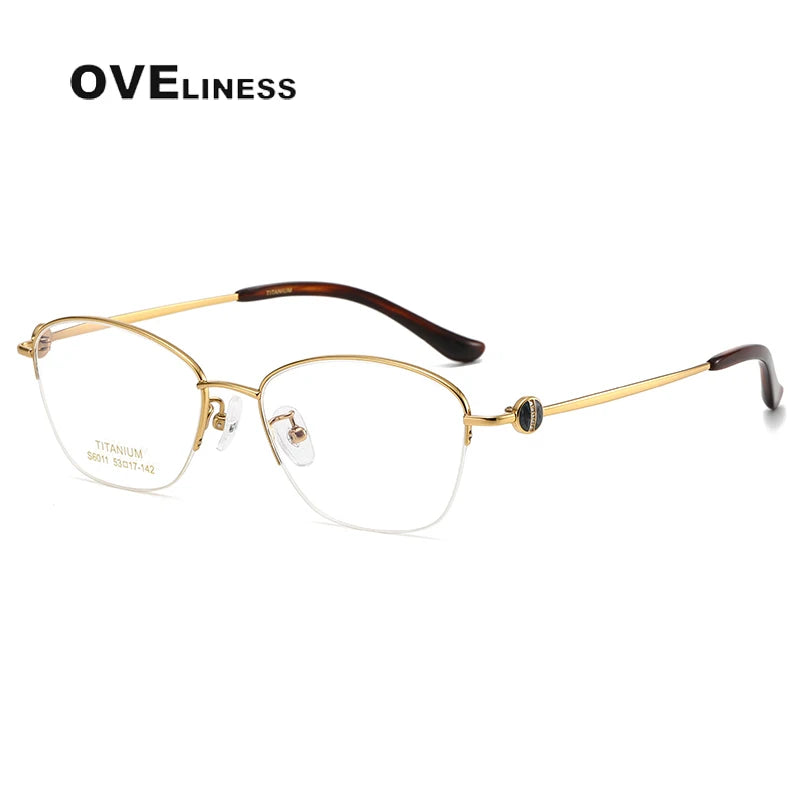 Oveliness Women's Semi Rim Oval Square Titanium Eyeglasses 196011 Semi Rim Oveliness gold  