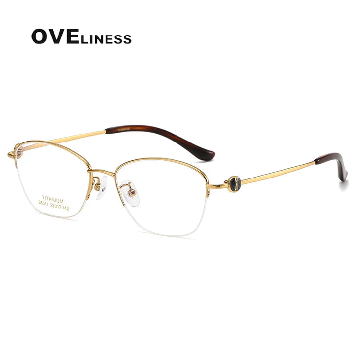 Oveliness Women's Semi Rim Oval Square Titanium Eyeglasses 196011 Semi Rim Oveliness gold  