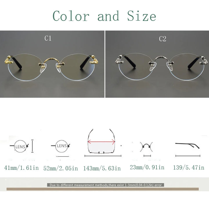 Yujo Men's Rimless Round Oval Alloy Eyeglasses Y4152 Rimless Yujo   