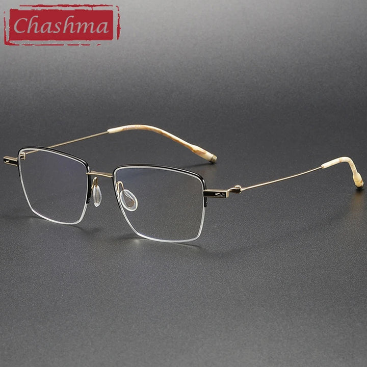 Chashma Unisex Semi Rim Small Square 9g Titanium Eyeglasses 2007 Semi Rim Chashma Black Gold  