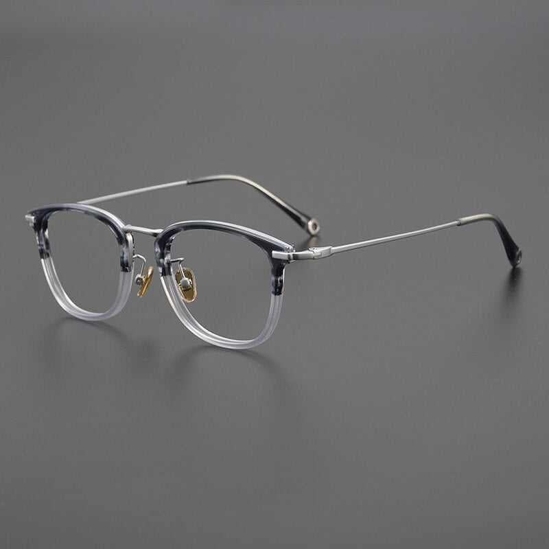 Gatenac Unisex Full Rim Round Square Acetate Titanium Eyeglasses Gxyj1032 Full Rim Gatenac Gray  