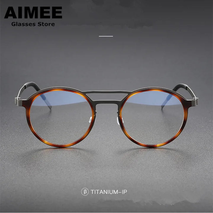 Aimee Unisex Full Rim Round Double Bridge Titanium Eyeglasses 9739 Full Rim Aimee   