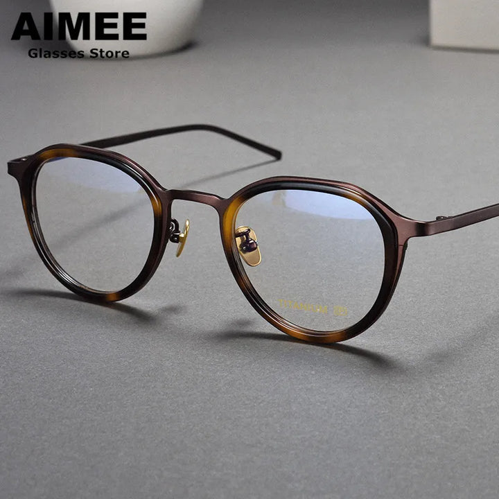 Aimee Unisex Full Rim Flat Top Oval Titanium Acetate Eyeglasses 10628 Full Rim Aimee Tortoise  