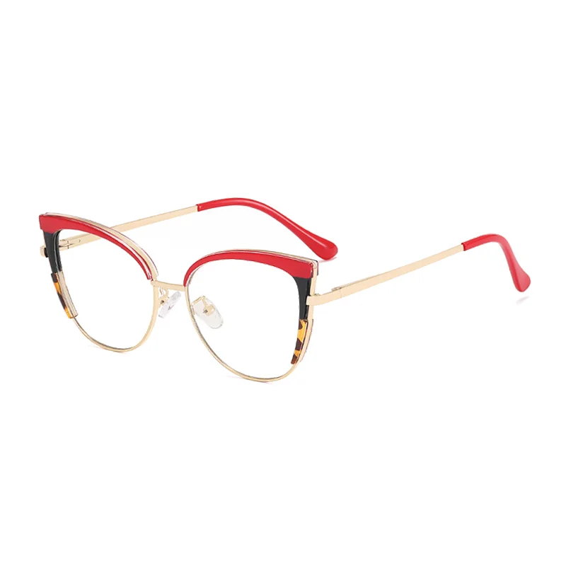 Ralferty Women's Full Rim Square Cat Eye Tr 90 Alloy Eyeglasses R7697 Full Rim Ralferty C5 Red CHINA 