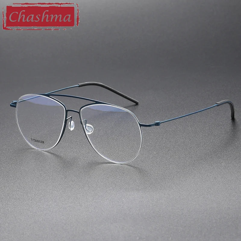 Chashma Ochki Men's Full Rim Oval Double Bridge Titanium Eyeglasses 45507 Full Rim Chashma Ochki Blue  