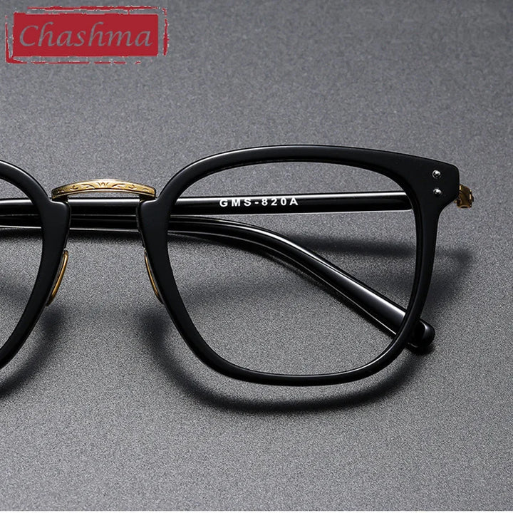 Chashma Ochki Unisex Full Rim Square Acetate Titanium Eyeglasses 82044