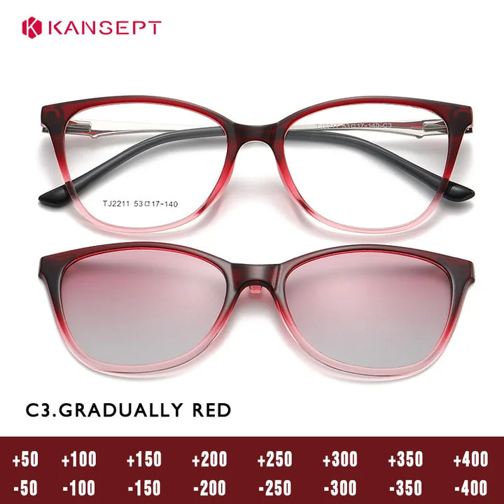 Kansept Women's Full Rim Cat Eye PC Alloy Reading Glasses Clip On Sunglasses 92211