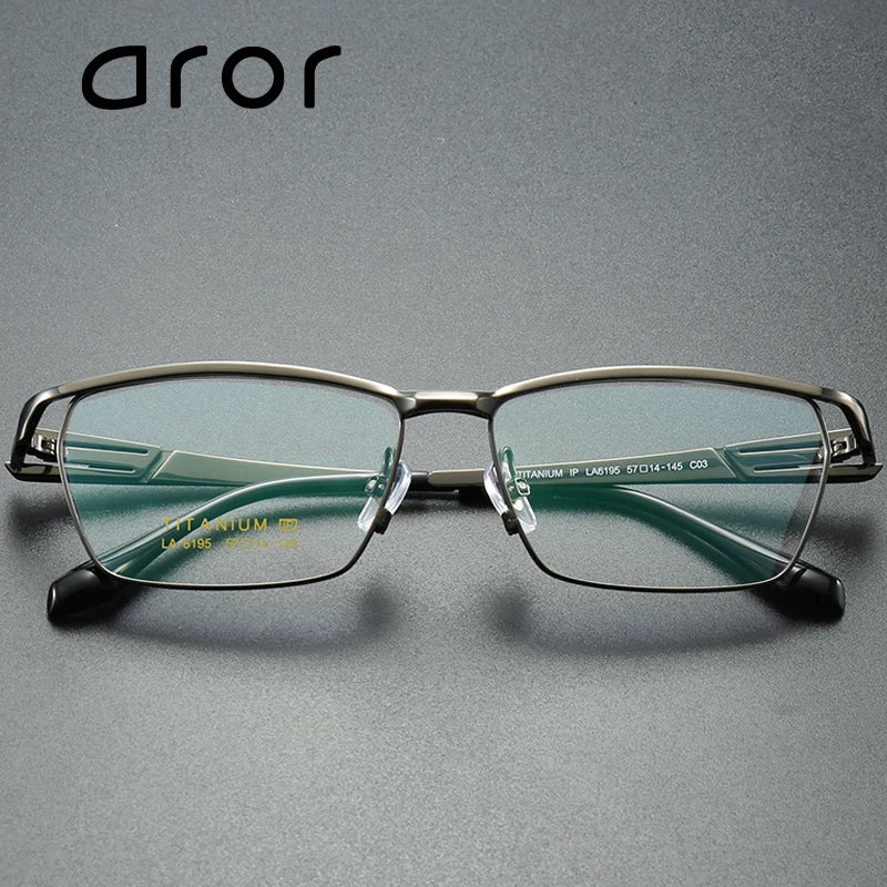 Aror Unisex Semi Rim Polygon Square Titanium Eyeglasses 96195 Semi Rim Aror