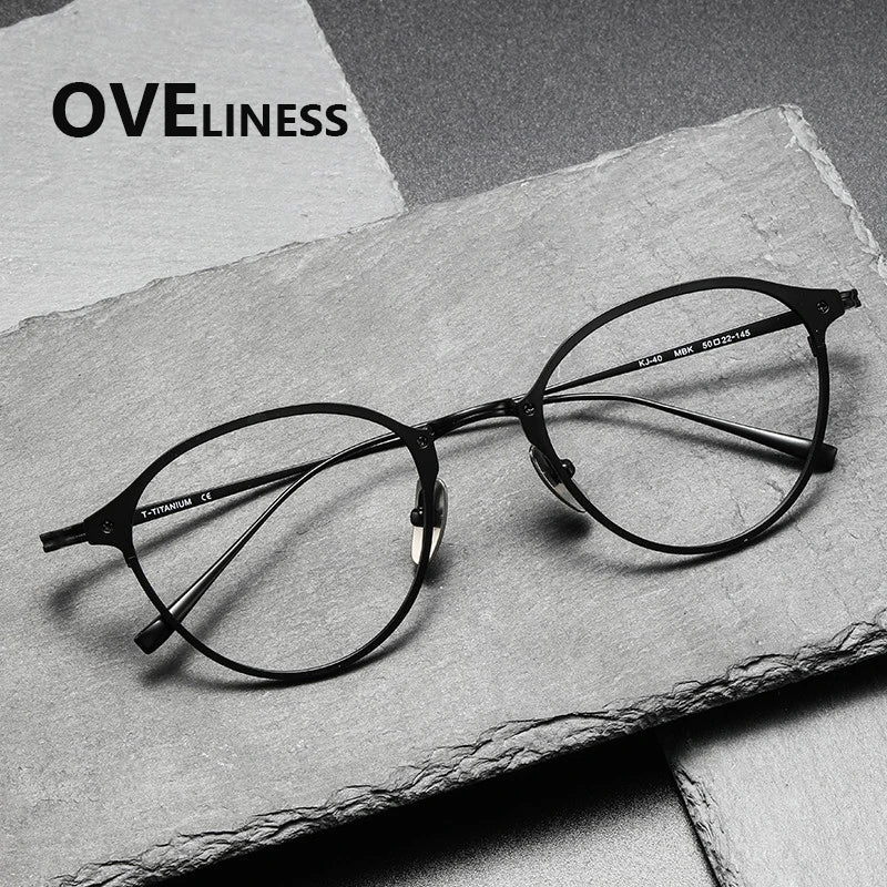 Oveliness Men's Full Rim Round Titanium Eyeglasses 642040