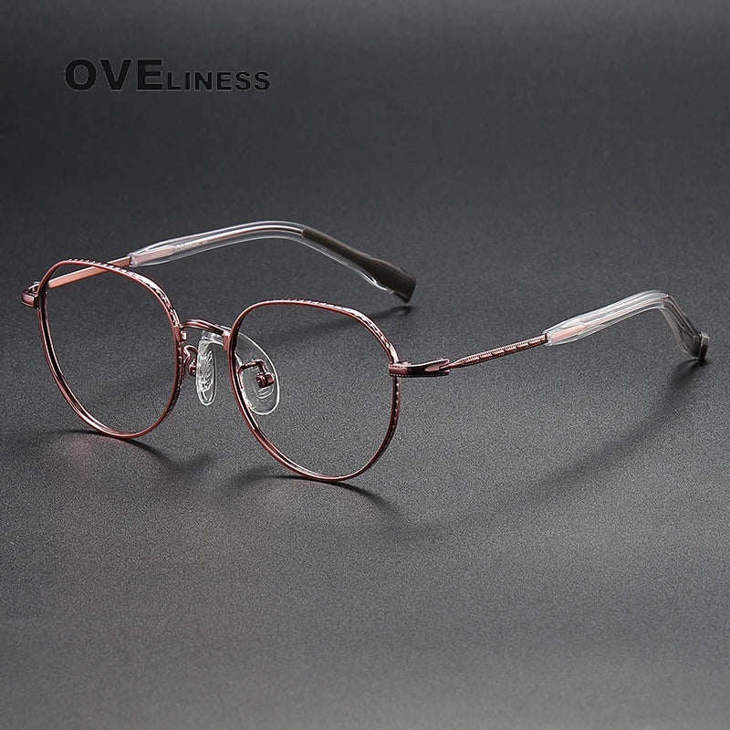 Oveliness Unisex Full Rim Flat Top Round Titanium Eyeglasses 80935 Full Rim Oveliness red  