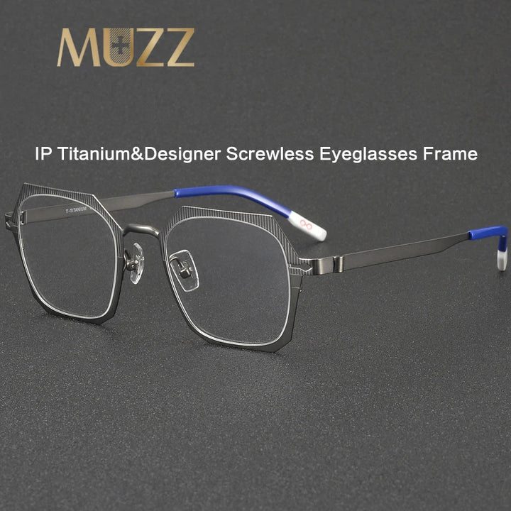 Muzz 81101 men's square screwless IP titanium prescription eyeglasses