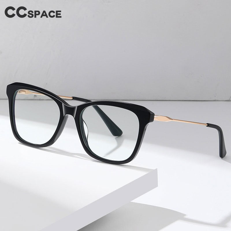 CCSpace Women's Full Rim Square Cat Eye Spring Hinge Acetate Alloy Eyeglasses 56241 Full Rim CCspace   