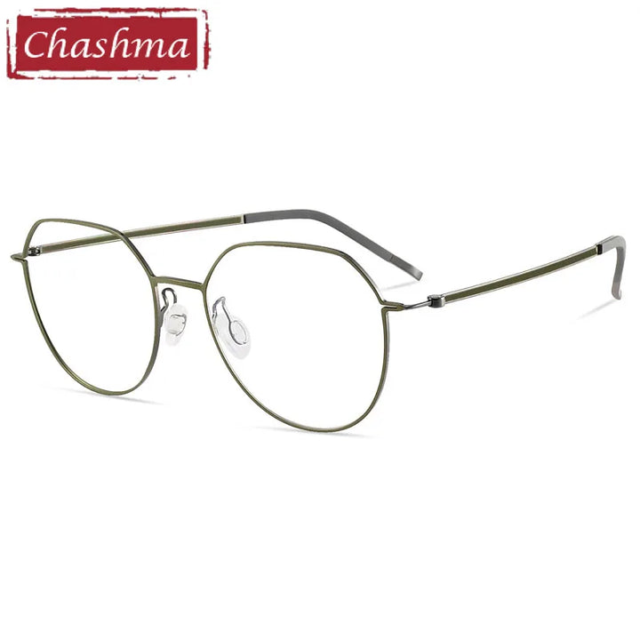 Chashma Ottica Women's Full Rim Flat Top Round Titanium Eyeglasses 7241 Full Rim Chashma Ottica Olive Green  