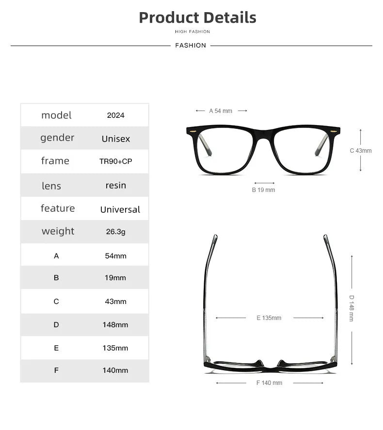 Kocolior Unisex Full Rim Square Tr 90 Acetate Hyperopic Reading Glasses 2024b Reading Glasses Kocolior   