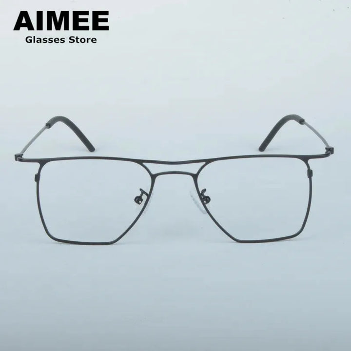 Aimee Unisex Full Rim Square Double Bridge Titanium Eyeglasses 11518 Full Rim Aimee Black  