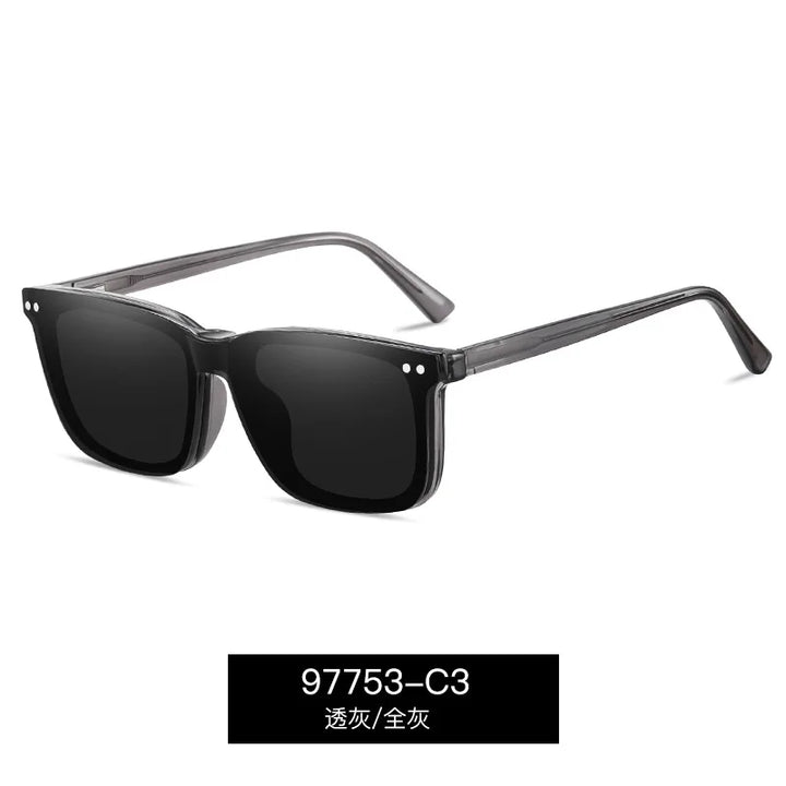 CCspace Unisex Full Rim Square Tr 90 Titanium Reading Glasses Clip On Sunglasses