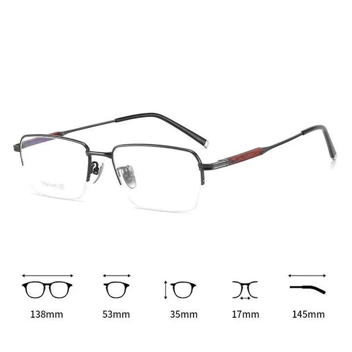 Hdcrafter Womens Semi-Rimless Rectangle Titanium Frames 182260 FuzWeb