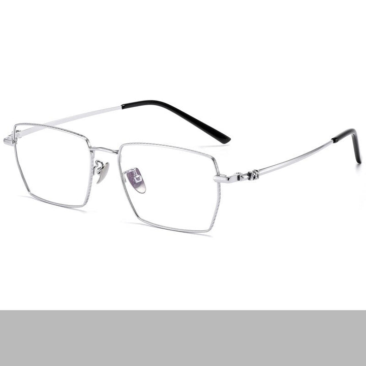 KatKani Men's Full Rim Square Titanium Eyeglasses 552 Full Rim KatKani Eyeglasses Silver  