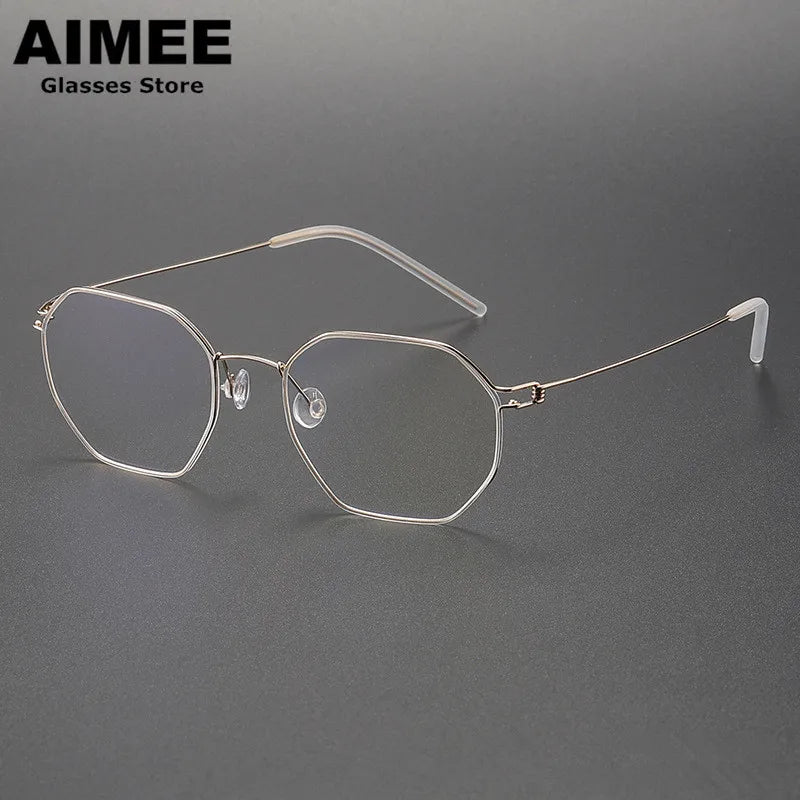 Aimee Unisex Semi Rim Flat Top Polygon Screwless Eyeglasses 10516 Semi Rim Aimee Golden  