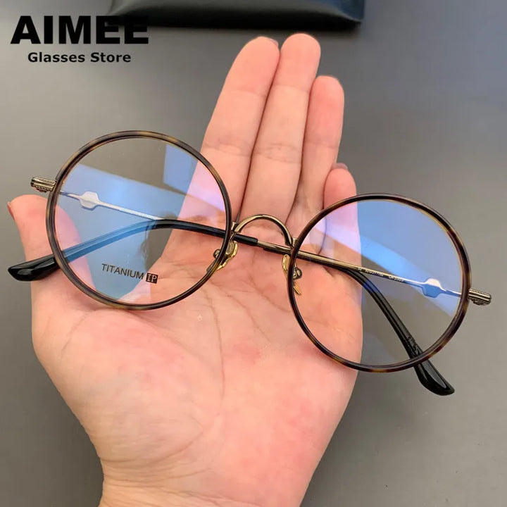 Aimee Unisex Full Rim Round Acetate Titanium Eyeglasses 365505