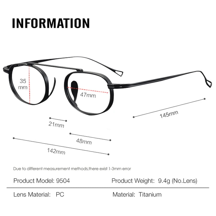 Muzz Unisex Full Rim Oval Square Titanium Eyeglasses 39504